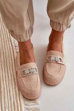 Clearance Boto Mokasyny Damskie Eko Zamszowe Z Ozdobą Beżowe Wistera