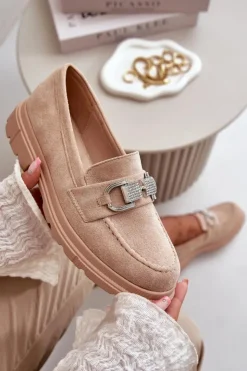 Clearance Boto Mokasyny Damskie Eko Zamszowe Z Ozdobą Beżowe Wistera