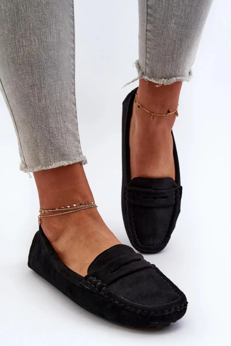 Online Boto Mokasyny Damskie Eko Zamszowe Czarne Adelmarie