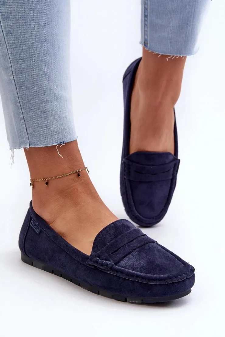 Discount Big Star Shoes Mokasyny Damskie Eko Zamszowe Big Star NN274931 Memory Foam System Granatowe