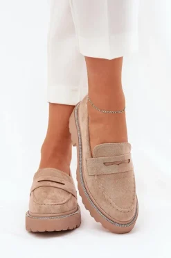 Outlet Boto Mokasyny Damskie Eko Zamszowe Z Cyrkoniami Khaki Wilamla