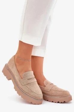 Outlet Boto Mokasyny Damskie Eko Zamszowe Z Cyrkoniami Khaki Wilamla