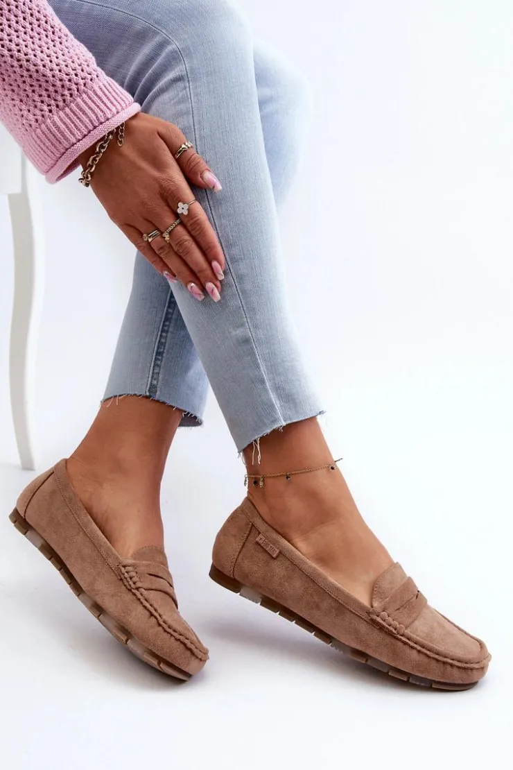 Big Star Shoes Loafersy Damskie|Mokasyny Damskie Zamszowe*Mokasyny Damskie Eko Zamszowe Big Star NN274930 Memory Foam System Beżowe