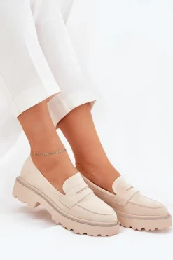 Damskie Boto Mokasyny Damskie Eko Zamszowe Z Cyrkoniami Beżowe Wilamla