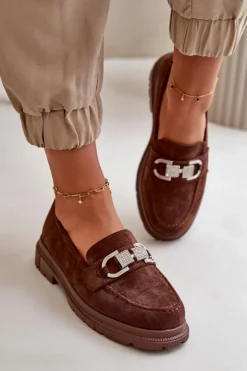Boto Mokasyny Damskie Zamszowe*Mokasyny Damskie Eko Zamszowe Z Ozdobą Brązowe Wistera