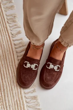 Boto Mokasyny Damskie Zamszowe*Mokasyny Damskie Eko Zamszowe Z Ozdobą Brązowe Wistera