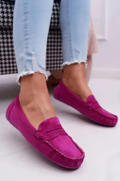 Damskie Boto Mokasyny Damskie Fuksja Zamszowe Bolero