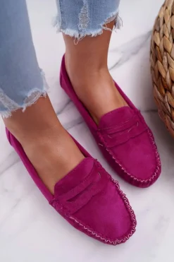 Damskie Boto Mokasyny Damskie Fuksja Zamszowe Bolero