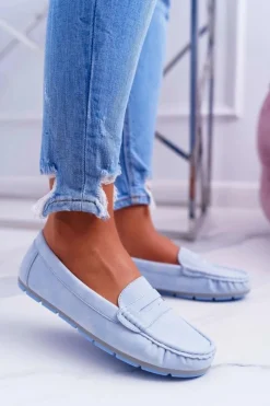 Damskie buty S.Barski Mokasyny Damskie Skórzane*Mokasyny Damskie Komfortowe Błękitne Devi