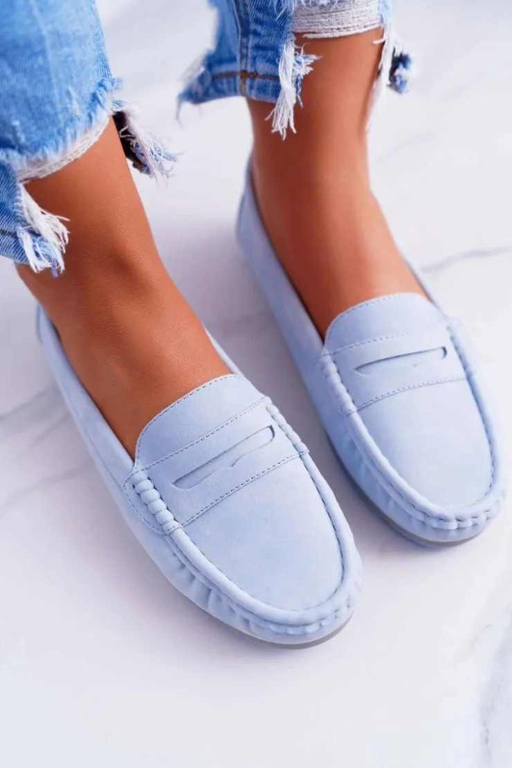 Damskie buty S.Barski Mokasyny Damskie Skórzane*Mokasyny Damskie Komfortowe Błękitne Devi