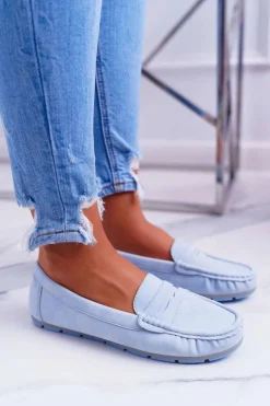 Damskie buty S.Barski Mokasyny Damskie Skórzane*Mokasyny Damskie Komfortowe Błękitne Devi