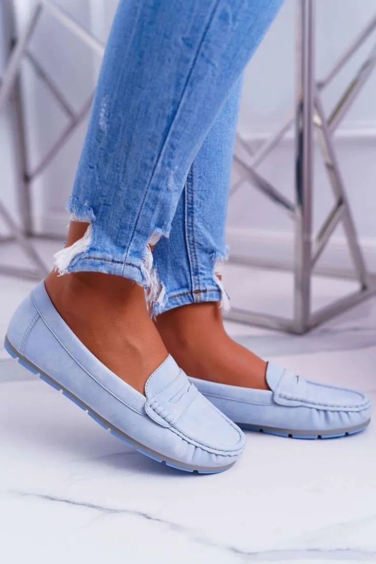 Damskie buty S.Barski Mokasyny Damskie Skórzane*Mokasyny Damskie Komfortowe Błękitne Devi
