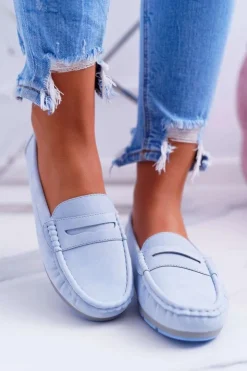 Damskie buty S.Barski Mokasyny Damskie Skórzane*Mokasyny Damskie Komfortowe Błękitne Devi