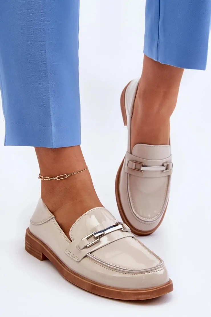 Damskie Buty damskie Vinceza Mokasyny Damskie Lakierowane Beżowe Nurea