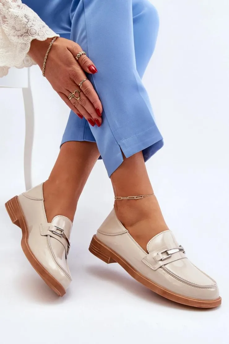 Damskie Buty damskie Vinceza Mokasyny Damskie Lakierowane Beżowe Nurea