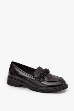D&A Mokasyny Płaskie|Mokasyny Damskie Lakierowane*Mokasyny Damskie Lakierowane Z Koralikami S.Barski HY52-541 Czarne Czarny