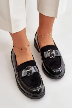 Online Damskie buty S.Barski Mokasyny Damskie Lakierowane Z Misiem Czarne S.Barski HY42-339A