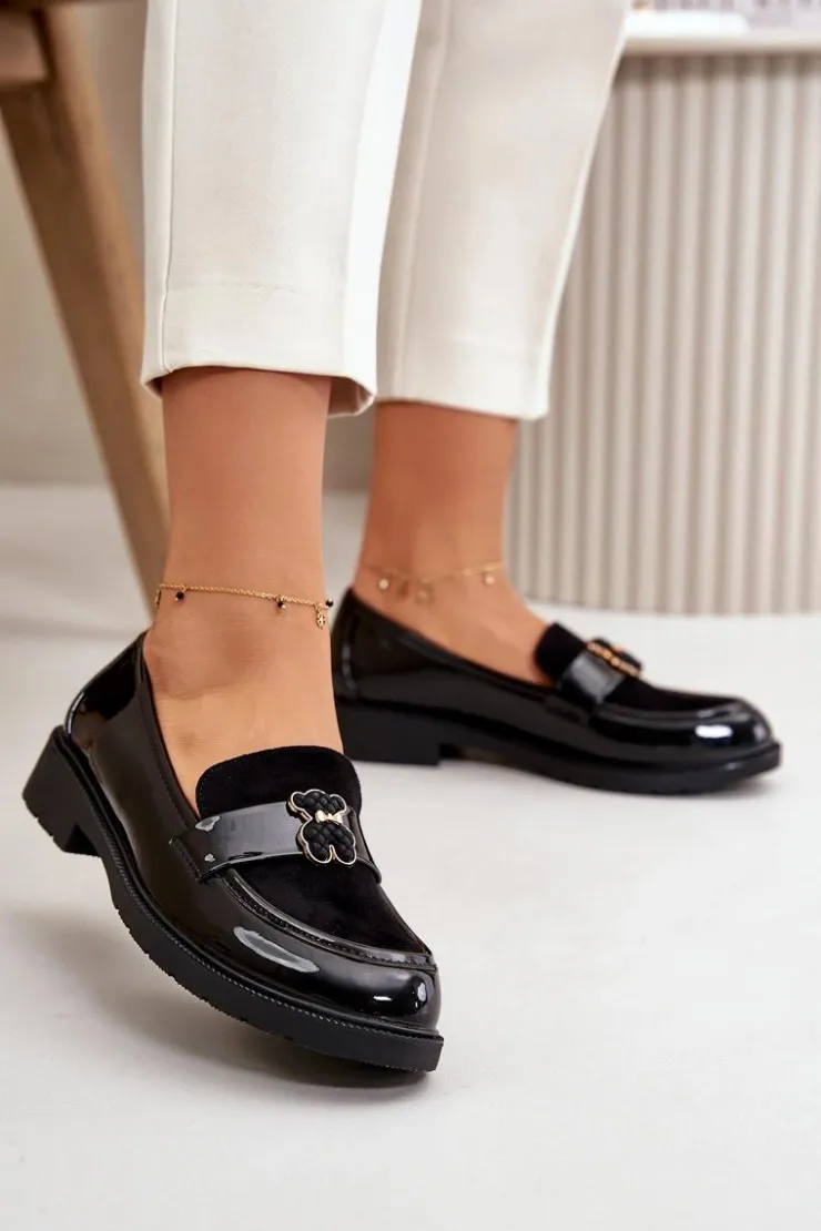 Online Damskie buty S.Barski Mokasyny Damskie Lakierowane Z Misiem Czarne S.Barski HY42-339A