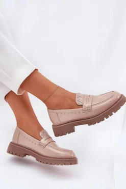 Boto Loafersy Damskie|Mokasyny Płaskie*Mokasyny Damskie Lakierowane Ze Zdobieniem Beżowe Nallae