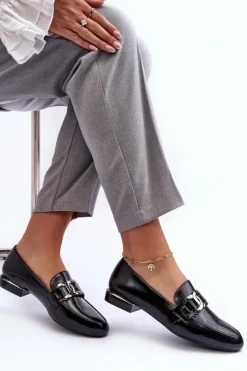 Online Buty Sergio Leone Mokasyny Damskie Lakierowane Z Ozdobą Czarne Camilena Czarny