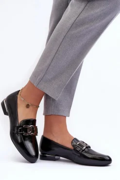 Online Buty Sergio Leone Mokasyny Damskie Lakierowane Z Ozdobą Czarne Camilena Czarny