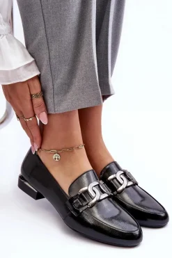 Online Buty Sergio Leone Mokasyny Damskie Lakierowane Z Ozdobą Czarne Camilena Czarny