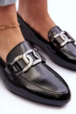 Online Buty Sergio Leone Mokasyny Damskie Lakierowane Z Ozdobą Czarne Camilena Czarny