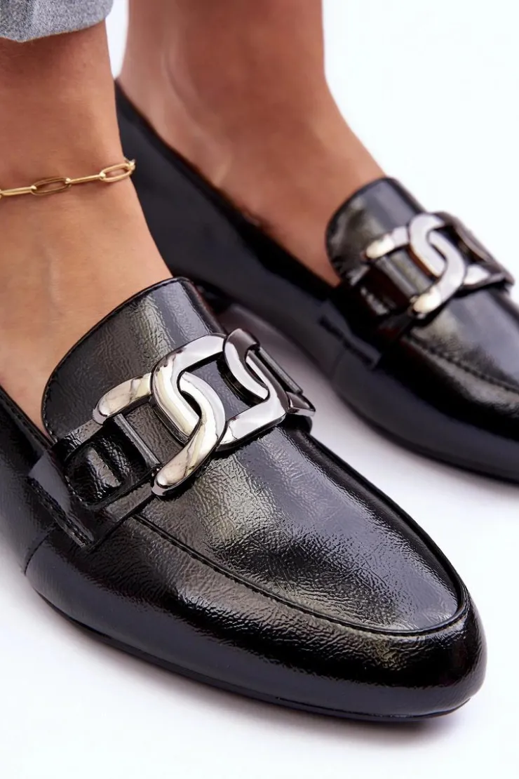 Online Buty Sergio Leone Mokasyny Damskie Lakierowane Z Ozdobą Czarne Camilena Czarny