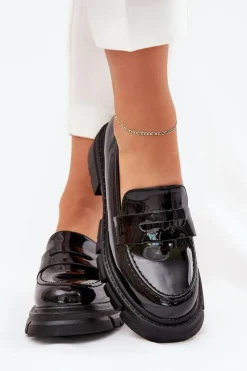 Damskie Boto Mokasyny Damskie Lakierowane Czarne Elearionna