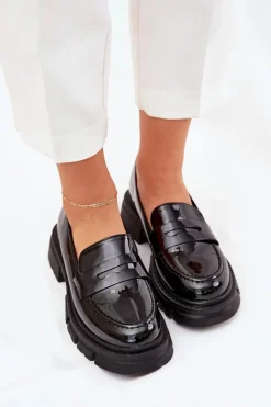 Damskie Boto Mokasyny Damskie Lakierowane Czarne Elearionna