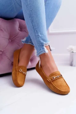 Damskie Boto Mokasyny Damskie Lekkie Eko-zamsz Camel Think