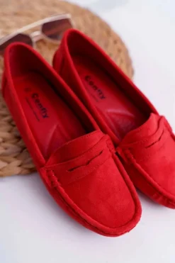 Clearance Boto Mokasyny Damskie Lekkie Eko-zamsz Czerwone Limez