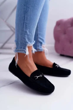 Damskie Boto Mokasyny Damskie Lekkie Eko-zamsz Czarne Think