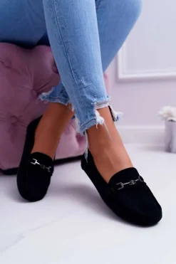 Damskie Boto Mokasyny Damskie Lekkie Eko-zamsz Czarne Think