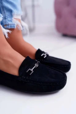 Damskie Boto Mokasyny Damskie Lekkie Eko-zamsz Czarne Think