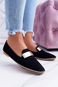 Online Boto Mokasyny Damskie Lu Boo Czarne Złoty Łańcuch Panama