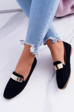 Online Boto Mokasyny Damskie Lu Boo Czarne Złoty Łańcuch Panama