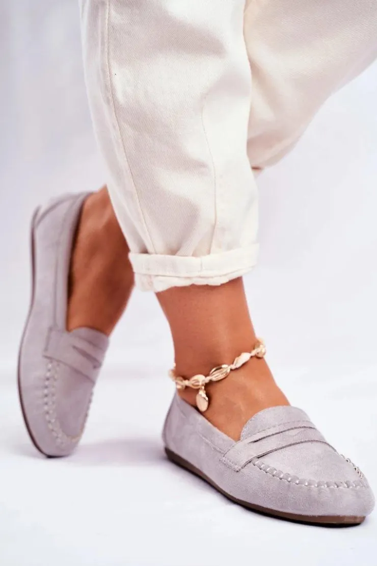 Damskie Boto Mokasyny Damskie Materiałowe Szare Panay