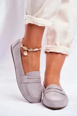 Damskie Boto Mokasyny Damskie Materiałowe Szare Panay