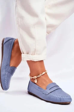 Damskie Boto Mokasyny Damskie Materiałowe Niebieskie Panay