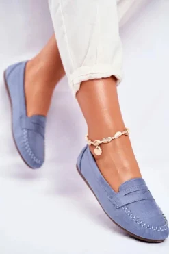 Damskie Boto Mokasyny Damskie Materiałowe Niebieskie Panay