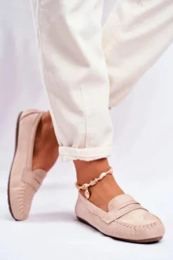 Boto Mokasyny Damskie Zamszowe*Mokasyny Damskie Materiałowe Beżowe Panay