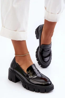 Damskie Big Star Shoes Mokasyny Damskie Na Masywnym Obcasie Big Star NN274055 Czarne