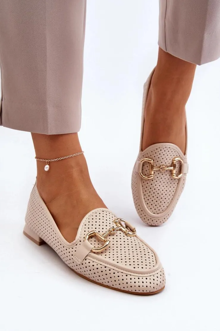 Sale Boto Mokasyny Damskie Na Płaskim Obcasie Z Ozdobą Beżowe Iluvana Beżowy