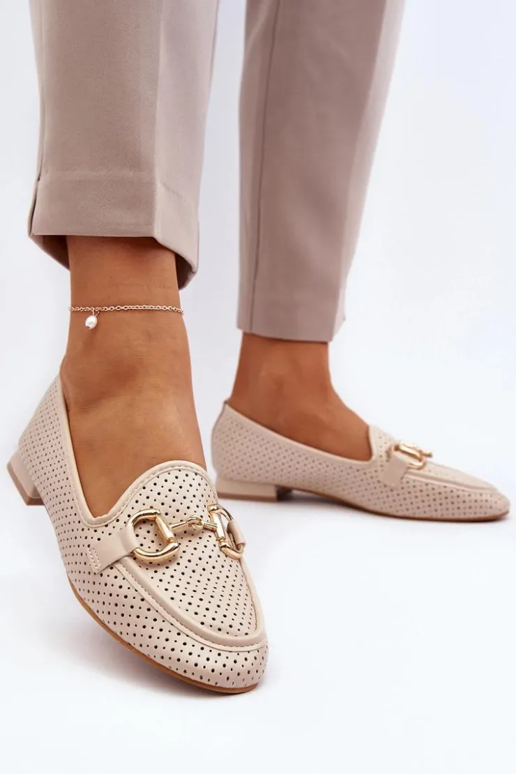 Sale Boto Mokasyny Damskie Na Płaskim Obcasie Z Ozdobą Beżowe Iluvana Beżowy