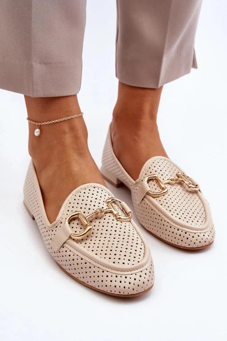 Sale Boto Mokasyny Damskie Na Płaskim Obcasie Z Ozdobą Beżowe Iluvana Beżowy