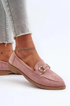 Sale Boto Mokasyny Damskie Na Płaskim Obcasie Z Ozdobą Różowe Aviole