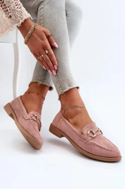 Sale Boto Mokasyny Damskie Na Płaskim Obcasie Z Ozdobą Różowe Aviole
