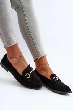 Boto Loafersy Damskie|Mokasyny Damskie Zamszowe*Mokasyny Damskie Na Płaskim Obcasie Z Ozdobą Czarne Aviole