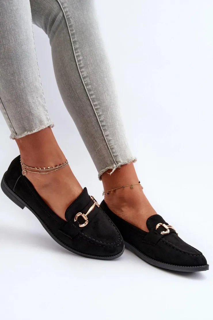 Boto Loafersy Damskie|Mokasyny Damskie Zamszowe*Mokasyny Damskie Na Płaskim Obcasie Z Ozdobą Czarne Aviole
